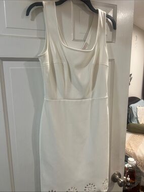 Guess Ivory Sleeveless Mini Dress with Laser-Cut Hem